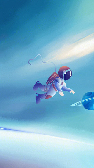 蓝色卡通星空太空人背景GIF动态图